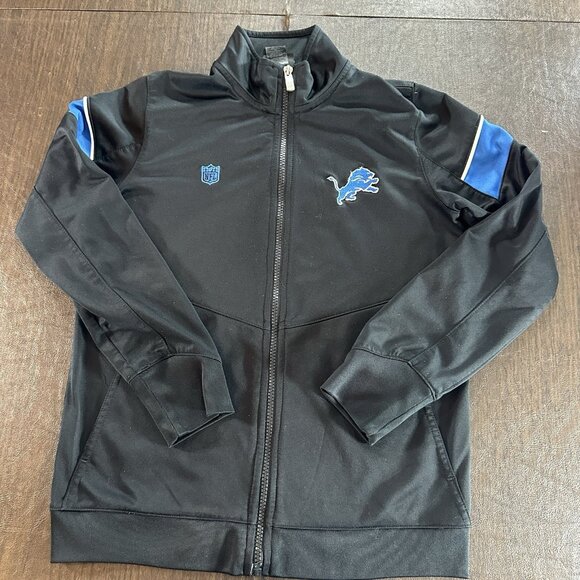 NFL Detroit Lions Youth Black and Blue Zip-up Track Style Sweatshirt. Sz Medium - Picture 1 of 10